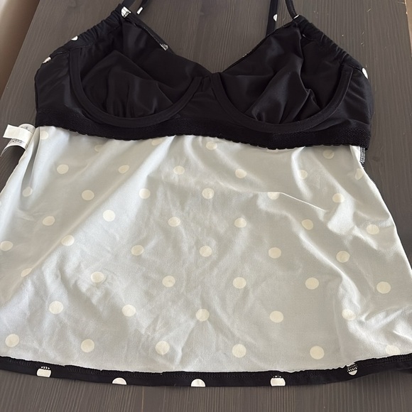 Lands End Tankini Swimsuit Top Polka Dot Tie Black and White Underwire Size 12 - Picture 7 of 9